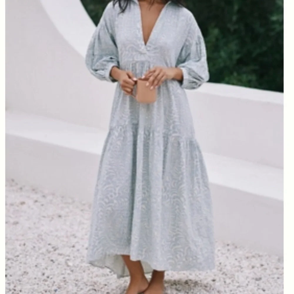 Anthropologie Soft Blue Paisley Maxi Dress with V-Neck - Picture 1 of 2